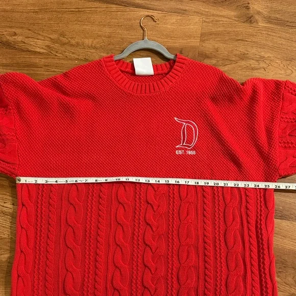 Disneyland Resort Large Spirit Red Cable Knit Jersey Crewneck Pullover Sweater - Picture 12 of 16